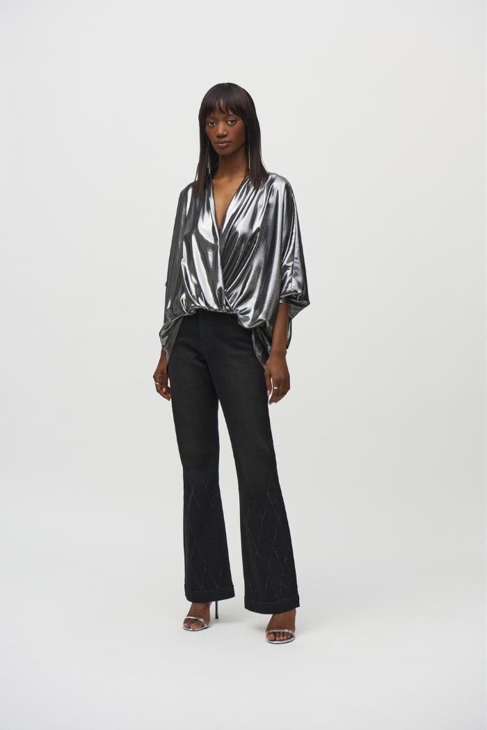 Ribkoff 24432 Metallic Foiled Chiffon Wrap Top