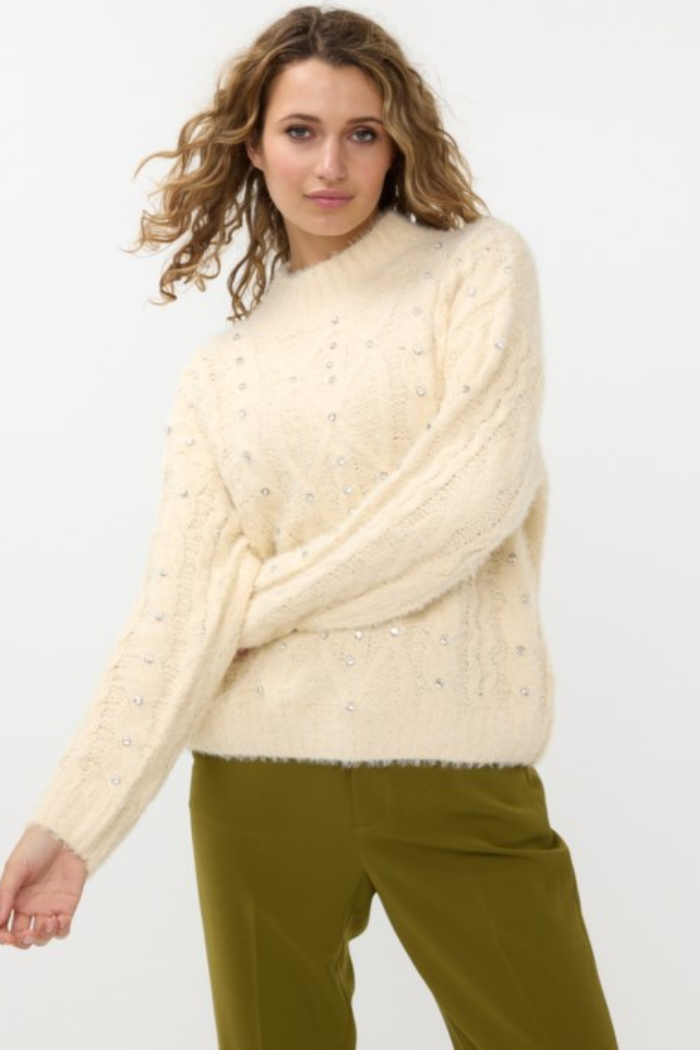 EsQualo Cable Sweater with Crystal Embellishment F2418502