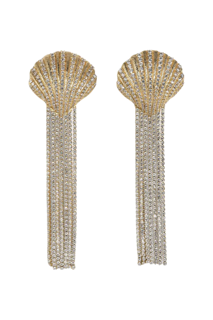 Shell Rhinestone Fringe Earrings