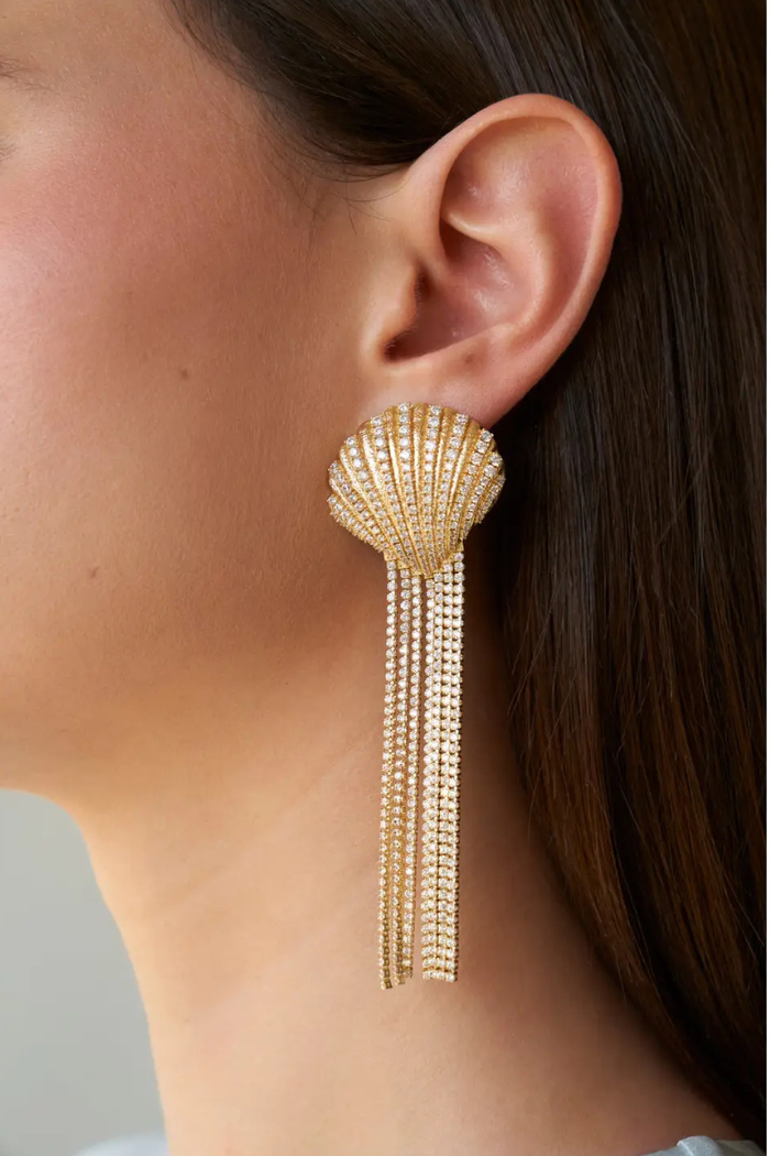 Shell Rhinestone Fringe Earrings