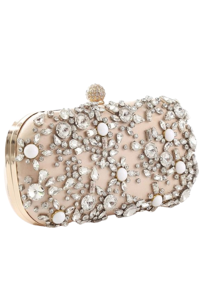 Champagne Crystal and White Bead Clutch