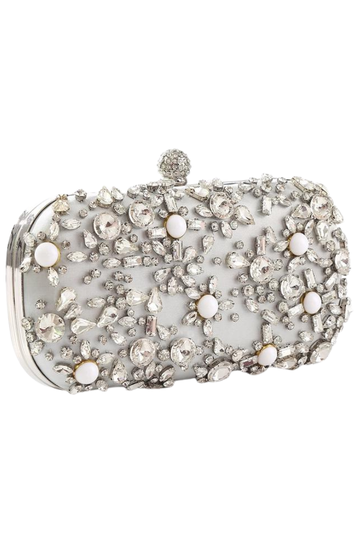Silver Crystal and wHITE BEAD CLUTCH