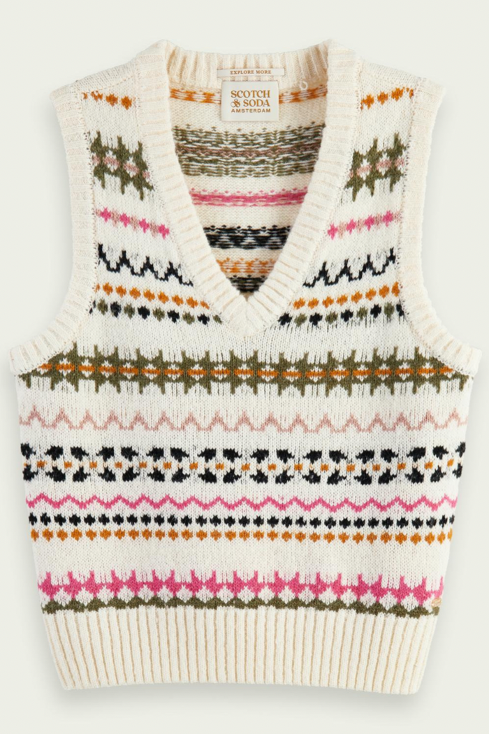 Scotch & Soda Relaxed Fit Fair Isle Knit V-neck Vest